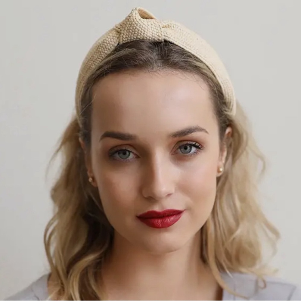 Bohemian Straw Rattan Knotted Headband – Ivory, Boutique Hair Accessory